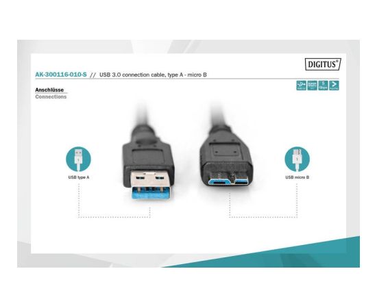 Соединительный кабель DIGITUS USB 3.0 - USB Type-A|Micro USB Type-B - 1 м