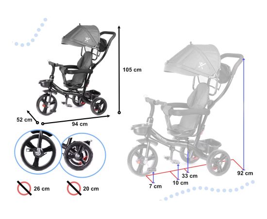 Trike Fix Lite 2in1 Bērnu Trīsritenis ar Rokturi Pelēks