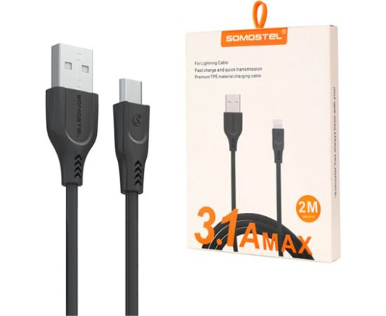 CABLE USB TYPE-C 3.1A SOMOSTEL SMS-BT02 3100mAh QUICK CHARGER QC 3.0 POWERLINE BLACK 2M