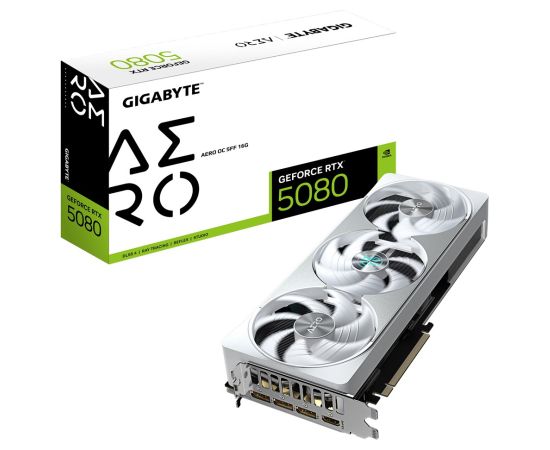 GIGABYTE GeForce RTX 5080 AERO OC SFF 16G Graphics Card - 16GB GDDR7, 256bit, PCI-E 5.0, 2730MHz Core Clock, 3 x DisplayPort, 1 x HDMI, GV-N5080AERO OC-16GD