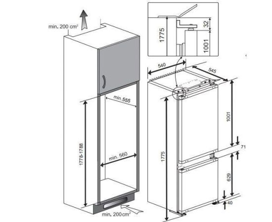 BEKO BCSA285K4SN 177.5cm Ledusskapis, iebūvējams 177cm