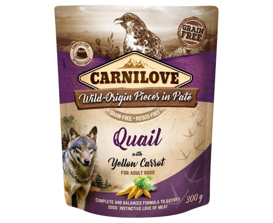 CARNILOVE Dog Pouch Quail & Yellow carrot  - wet dog food - 300g