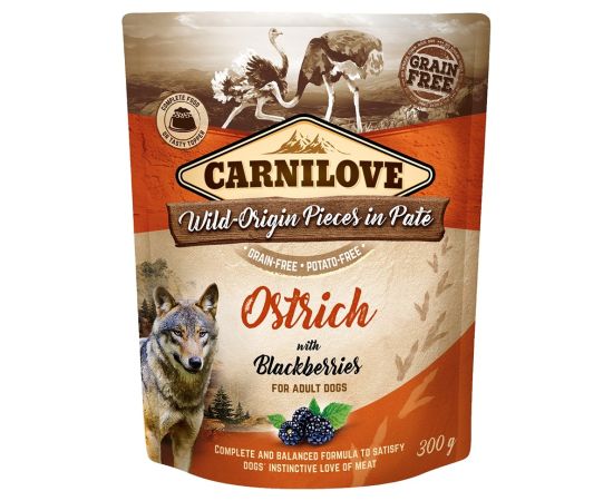 CARNILOVE Dog Pouch Ostrich & blackberries - wet dog food - 400g