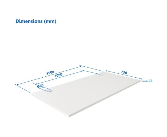 Up Up Table top L White, 1500x750x25mm (Laminated particle board)