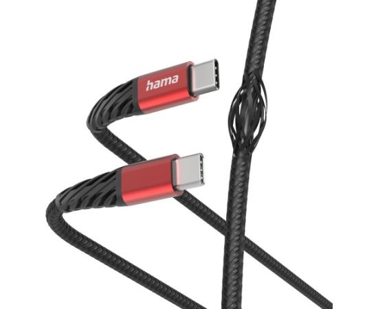 Hama 00201542 Extreme Charging Cable, USB-C - USB-C 1.5m Nylon black/red