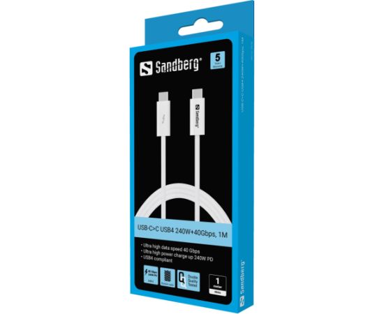 Sandberg 136-56 USB-C to USB-C USB4 PD 240W + 40Gbps cable, 1M