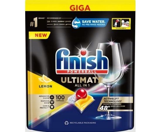 Tabletes trauku mazg.mašīnai  Finish Powerball Ultimate Deep Clean and Shine Lemon 100 gb.