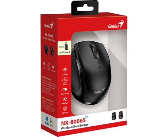 Mouse wireless, Genius NX-8006S Type-C, black, optical, 1200DPI