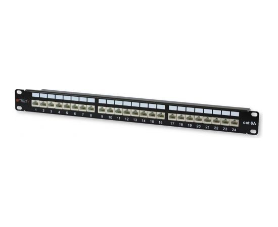 TechlyPro Patch panel 19'' 1U STP 24 ports RJ45 Cat6A T568A/B with shelf black