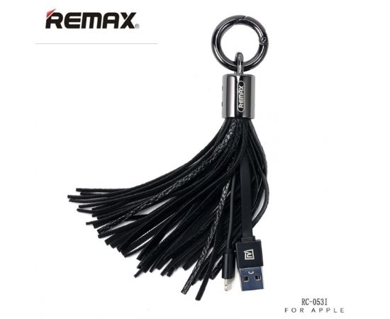 Remax RC-053i Dizaina Atsēgu piekariņš ar Apple Lightning Datu & Uzlādes Kabeli (MD818) Melns