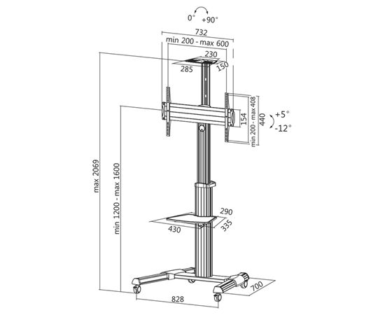 Logilink BP0025 TV stand cart, adjustable TV height, 37–70“, max. 50 kg