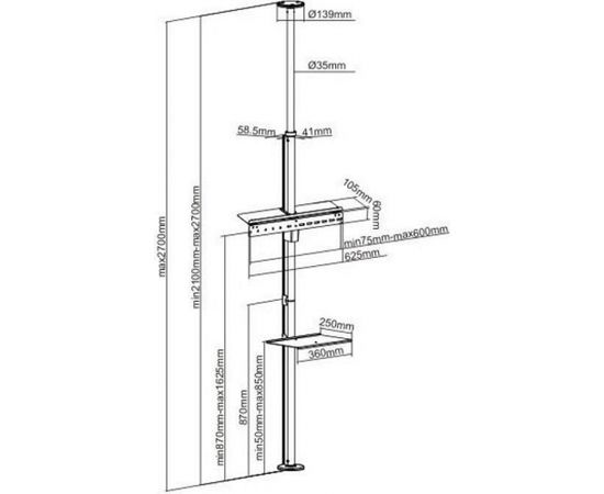 Techly Floor-to-ceiling stand mount for TV LCD/LED/Plasma 37''-70'' 30kg VESA