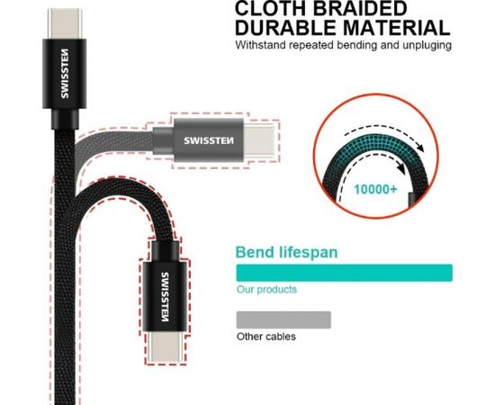 Swissten Textile Universāls Quick Charge 3.1 USB-C Datu un Uzlādes Kabelis 1.2m Rozā