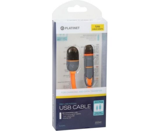 Platinet cable USB - microUSB/Lightning 1m, orange (42873)