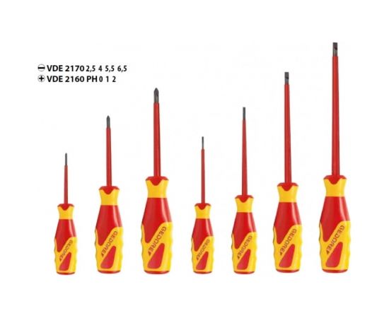 VDE skrūvgriežu komplekts 7 pcs IS 2.5-6.5 PH 0-2, Gedore