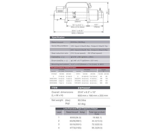 Runwa EWP8000F 12V Elektriskā vinča