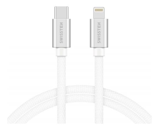 Swissten Textile Universāls Quick Charge 3.1 USB-C uz Lightning Datu un Uzlādes Kabelis 1.2m Sudraba