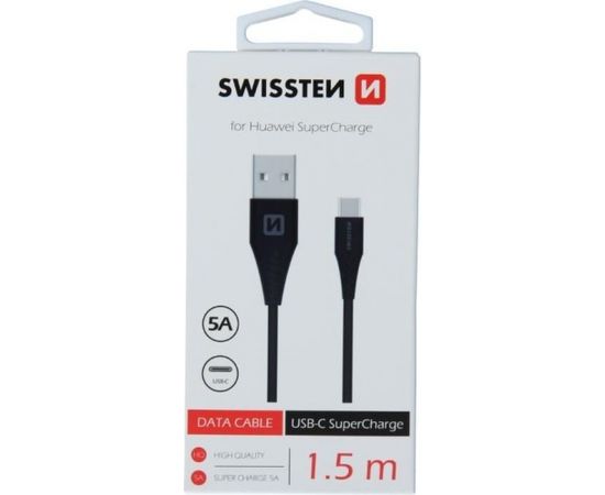 Swissten 5A Super Fast Charge USB-C Datu un Uzlādes Kabelis 1.5m Melns