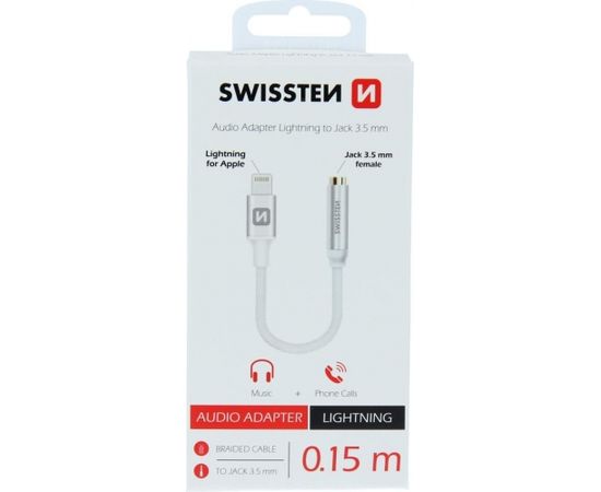 Swissten Lightning нa 3.5 mm Аудио Адаптер для iPhone и iPad 15 cm Серебряный