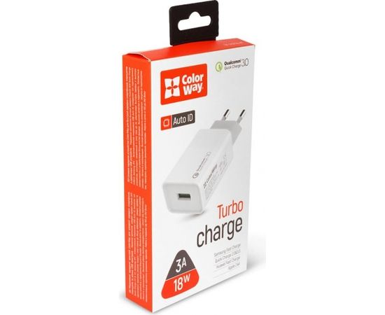 ColorWay AC Charger 1xUSB Quick Charge White, 1 m, 100-240 V, 18 W