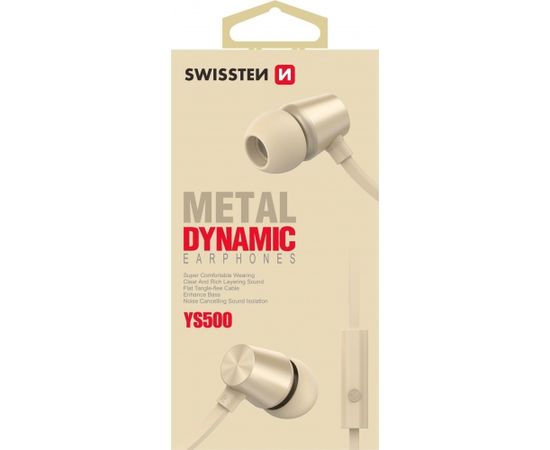 Swissten YS500 Stereo Austiņas ar Mikrofonu un vadības pulti uz TPE Plakana vada / 3,5mm / 1.2m Zelta