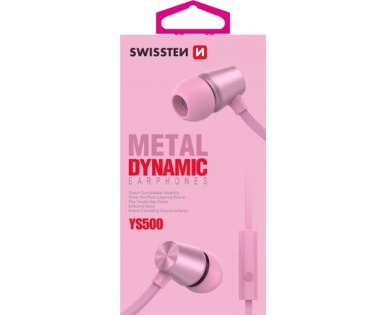 Swissten YS500 Stereo Austiņas ar Mikrofonu un vadības pulti uz TPE Plakana vada / 3,5mm / 1.2m Rozā