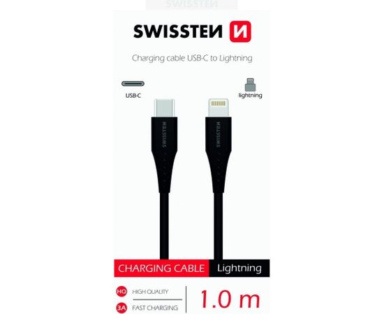 Swissten Basic Universāls Quick Charge 3.1 USB-C uz Lightning Datu un Uzlādes Kabelis 1m Melns