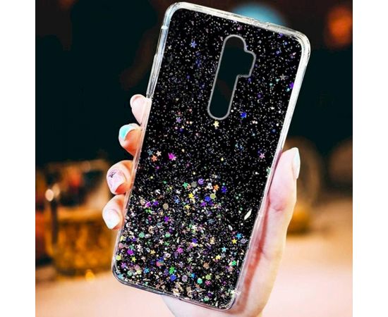 Fusion Glue Glitter Back Case Silikona Aizsargapvalks Priekš Apple iPhone 11 Pro Melns