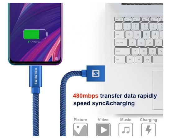 Swissten Textile Универсальный Quick Charge 3.1 USB-C USB Кабель данных 2м Синий