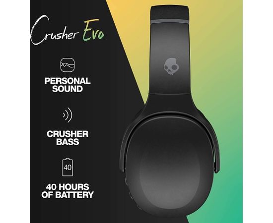 Skullcandy Wireless Headphones Crusher Evo Over-ear, Headband, Microphone, True Black