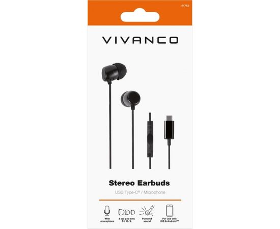 Vivanco headset Stereo Earbuds USB-C, black (61752)