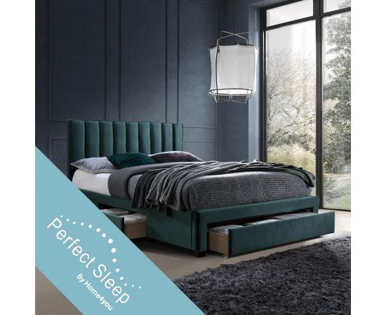 Gulta GRACE ar matraci HARMONY TOP (86864) 160x200cm, ar 3-atvilknēm, materiāls: mēbeļu tekstils, krāsa: zaļš